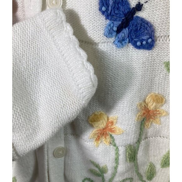 Womens Vintage Sears Classic Elements White Cardigan Embroidered Butterflies L - Picture 6 of 9